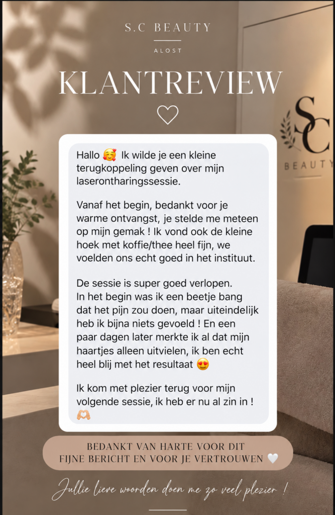 klantreview in een warme schoonheidssalon