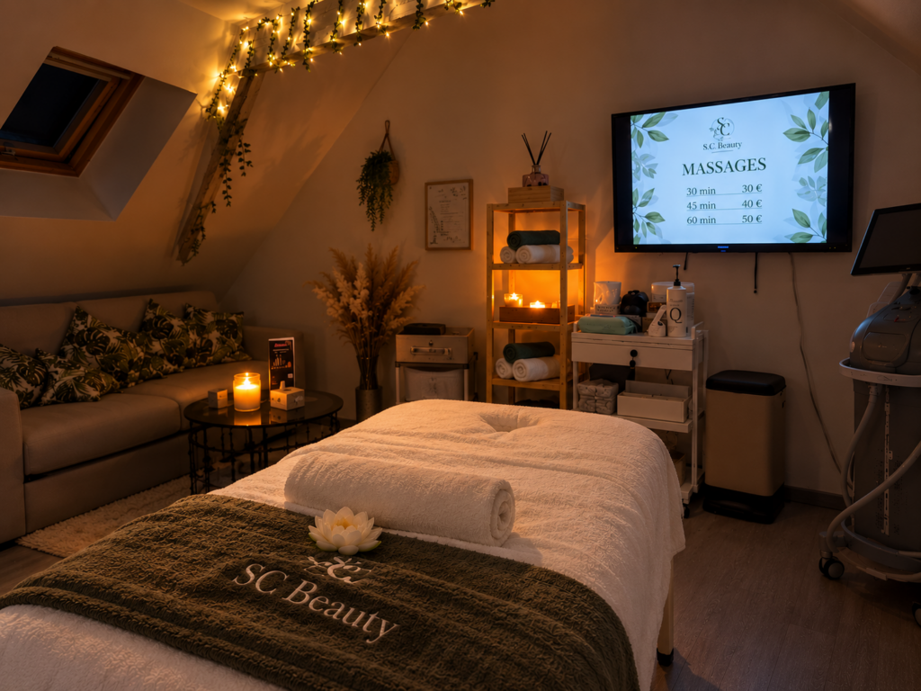 refuge spa chaleureux aux lumières ambrées
